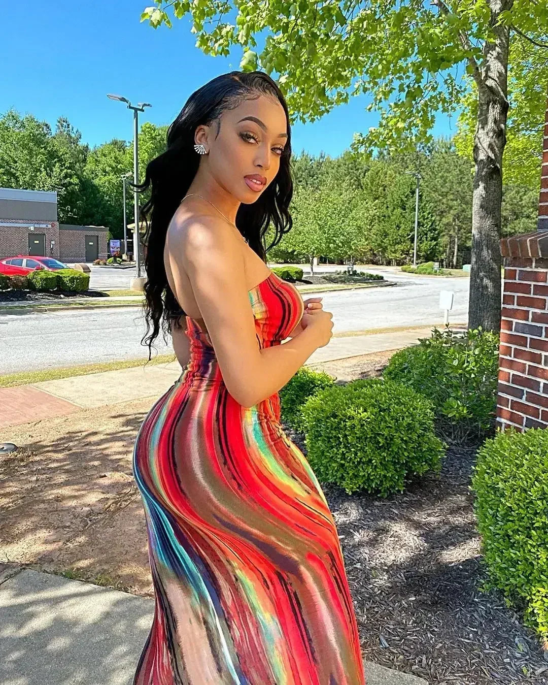 Printed Off-Shoulder Bandage Dress
