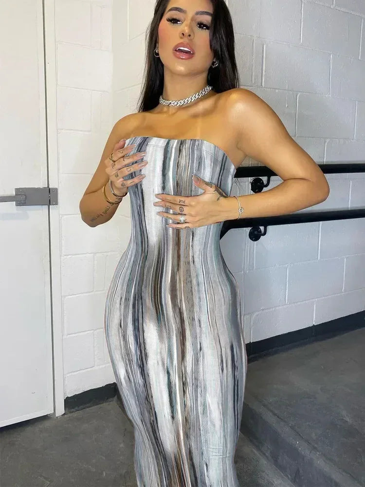 Printed Off-Shoulder Bandage Dress