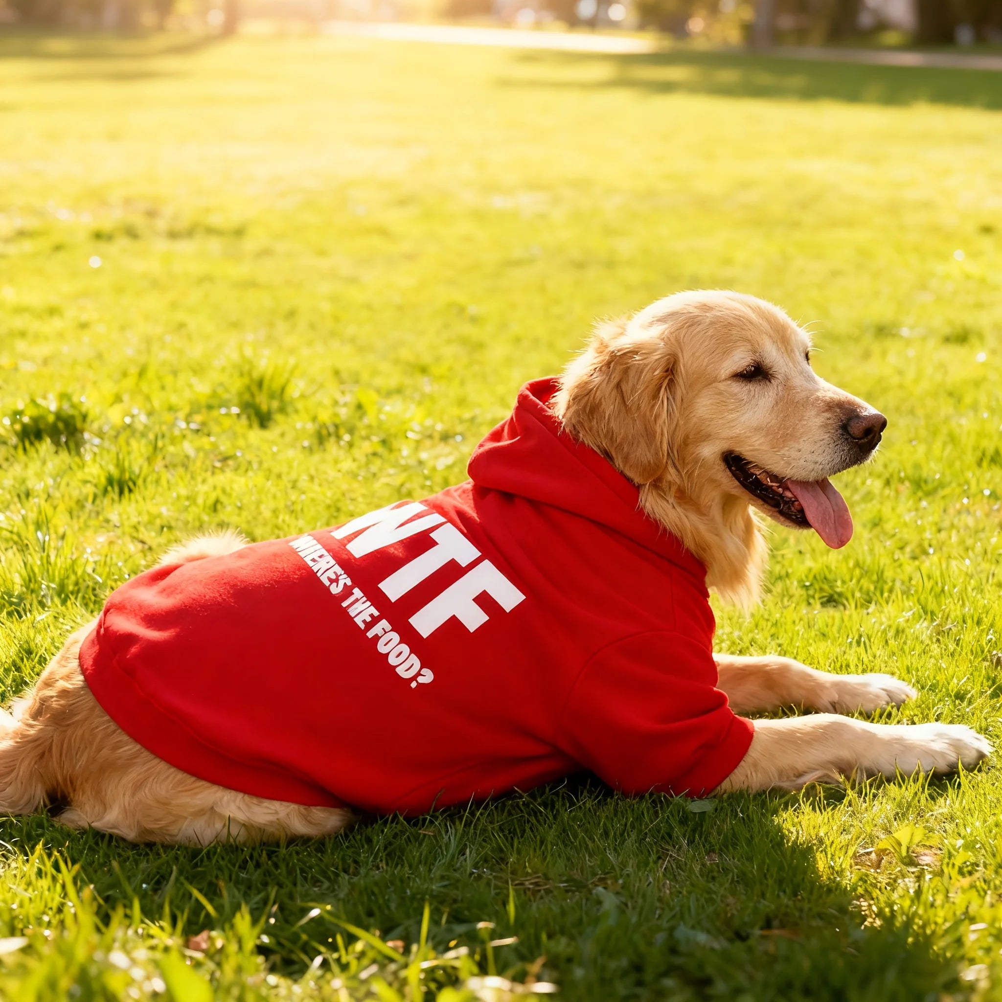 This New Pet Hoodie Features A 'WHERE'S THE FOOD?' Print, Designed Specifically for Medium To Large Dogs