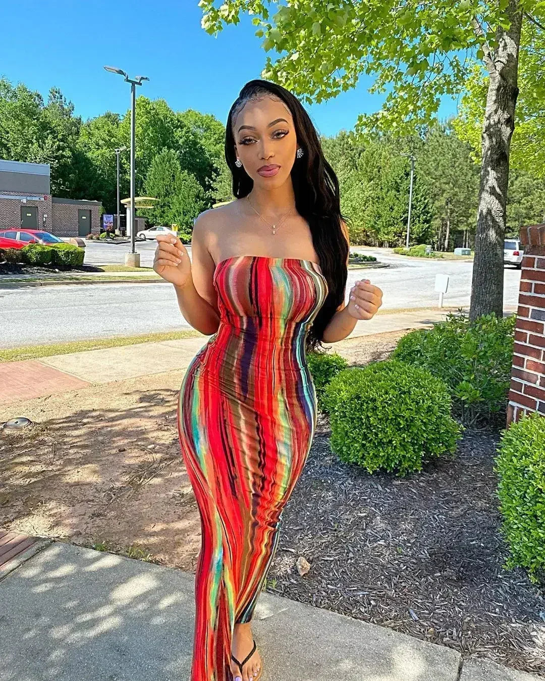 Printed Off-Shoulder Bandage Dress