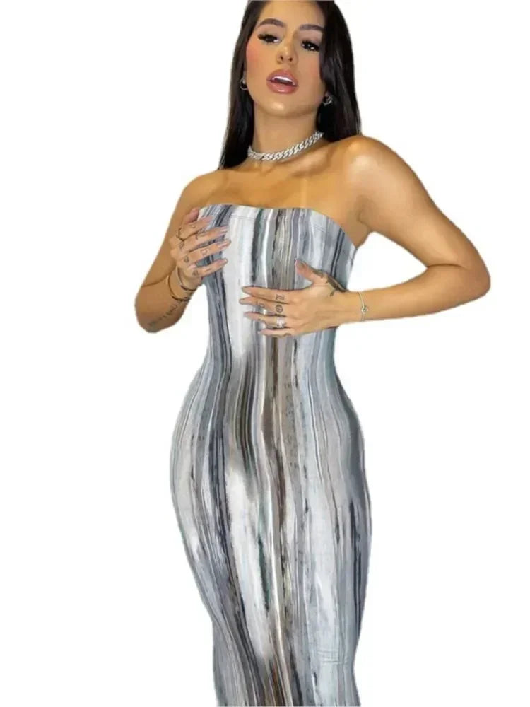 Printed Off-Shoulder Bandage Dress