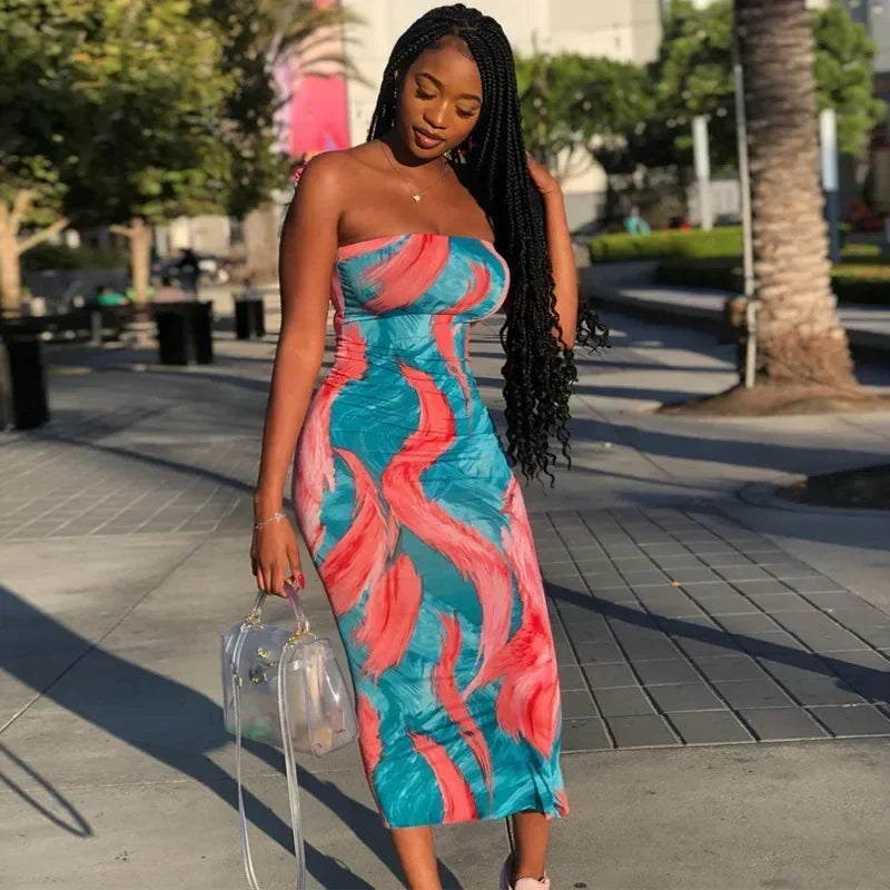 Printed Off-Shoulder Bandage Dress
