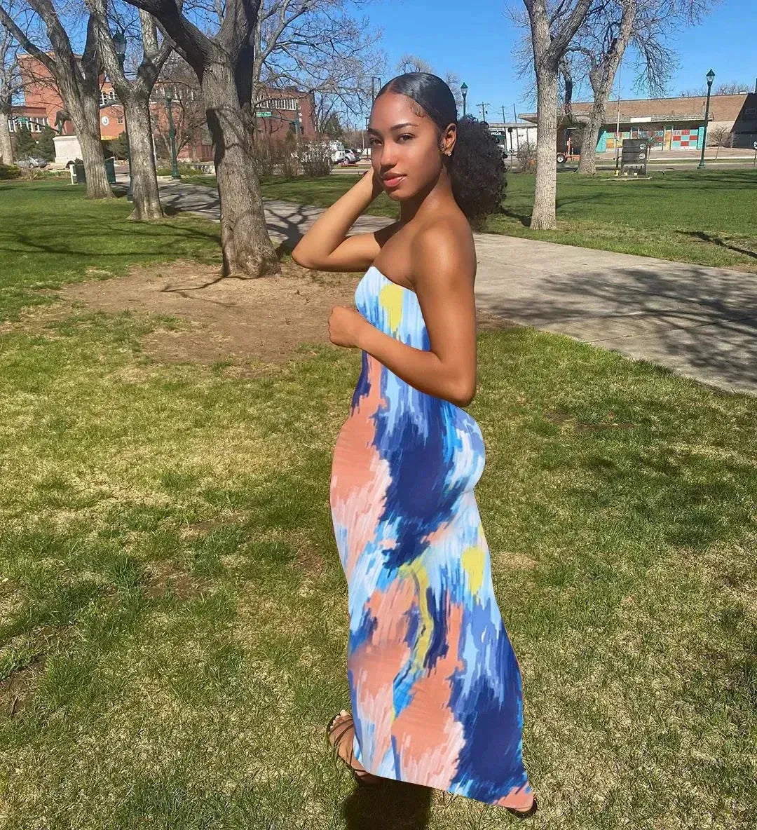 Printed Off-Shoulder Bandage Dress