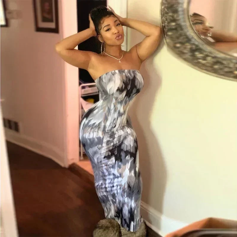 Printed Off-Shoulder Bandage Dress