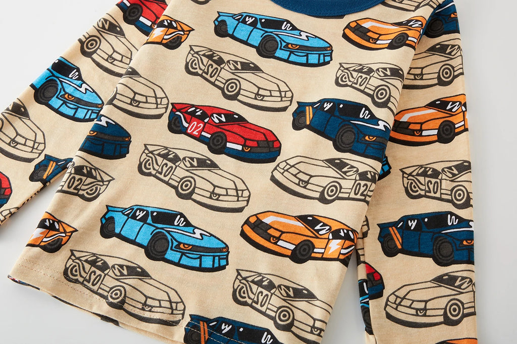 Children's clothes 100% Cotton Pajama Set for boys,  fully printed Cartoon car  Children's sleepwear Set for 1-8 Years