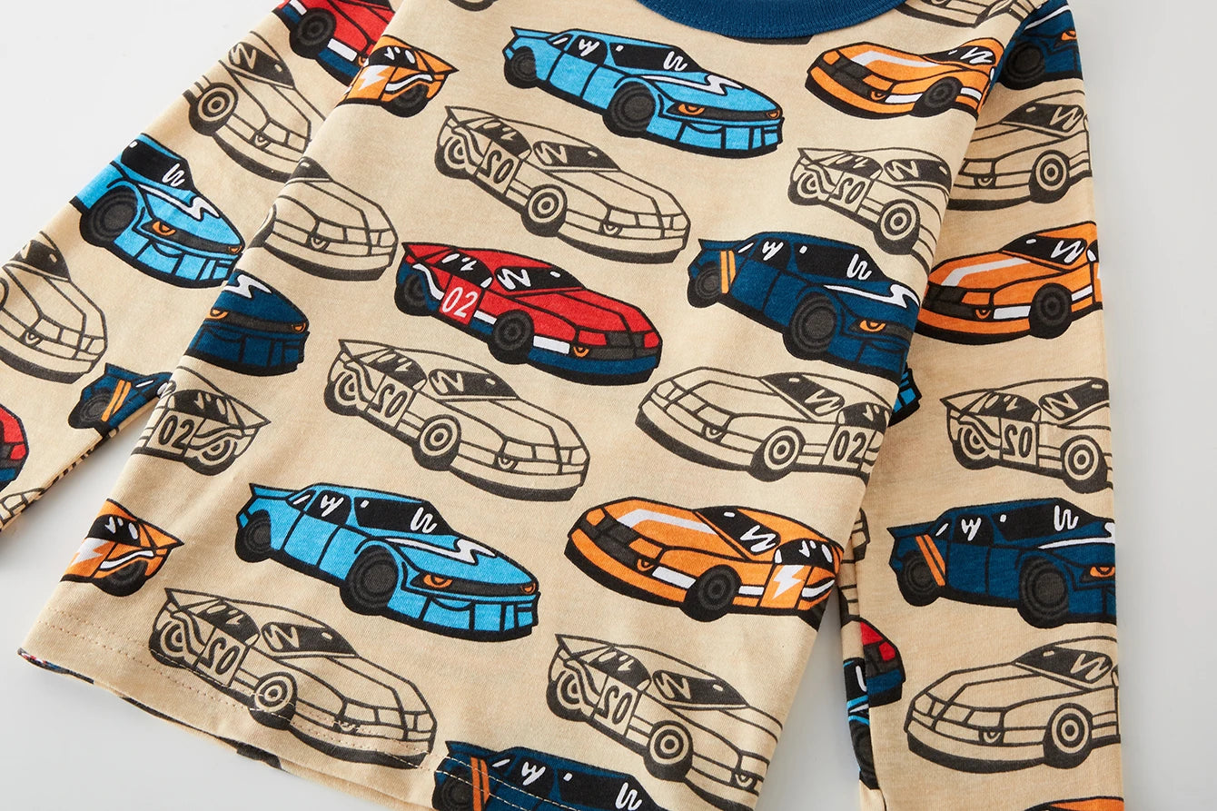 Children's clothes 100% Cotton Pajama Set for boys,  fully printed Cartoon car  Children's sleepwear Set for 1-8 Years