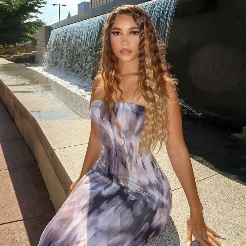 Printed Off-Shoulder Bandage Dress