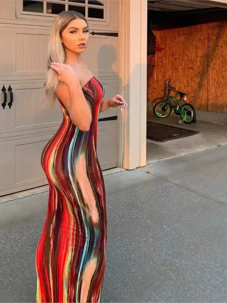 Printed Off-Shoulder Bandage Dress