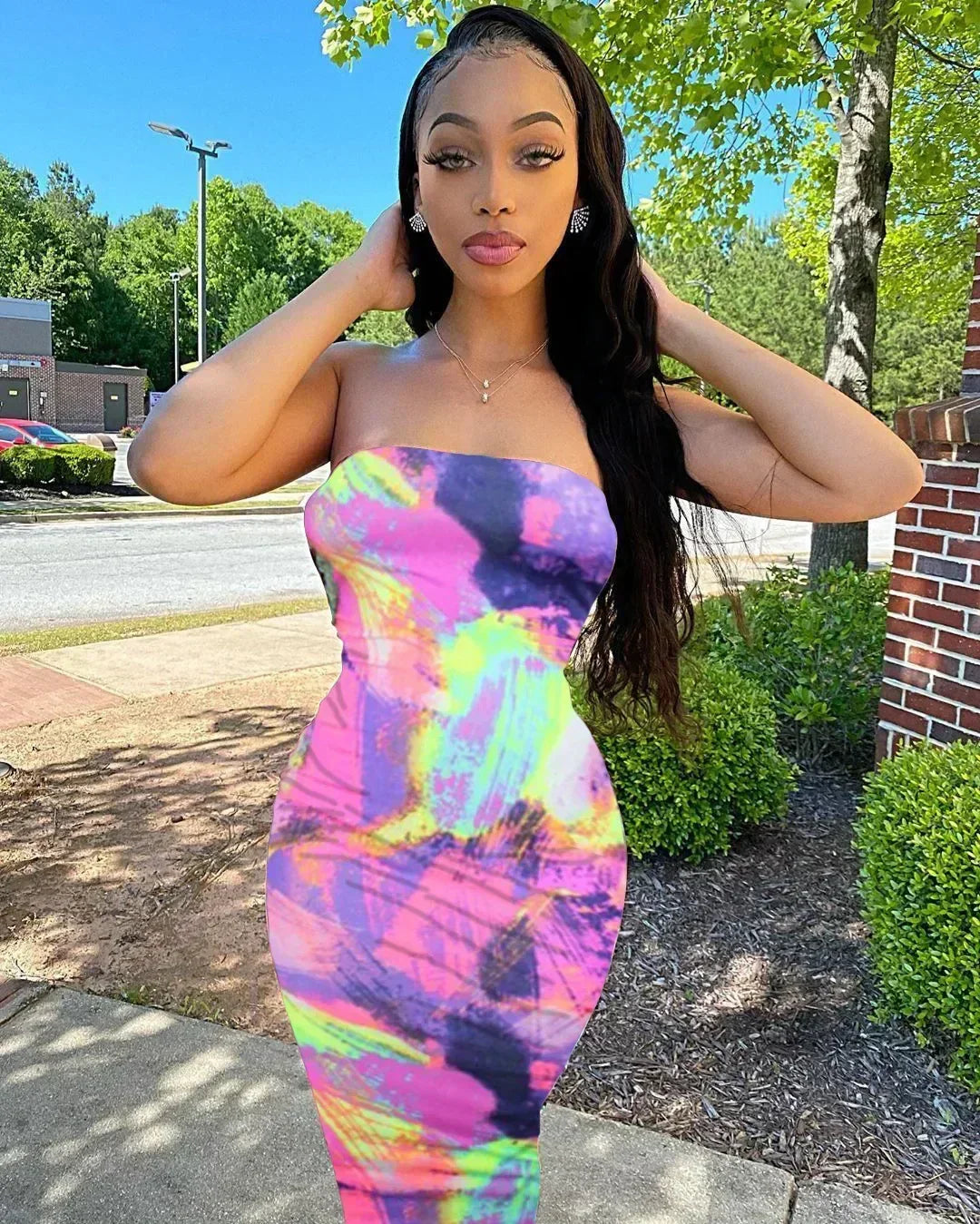 Printed Off-Shoulder Bandage Dress