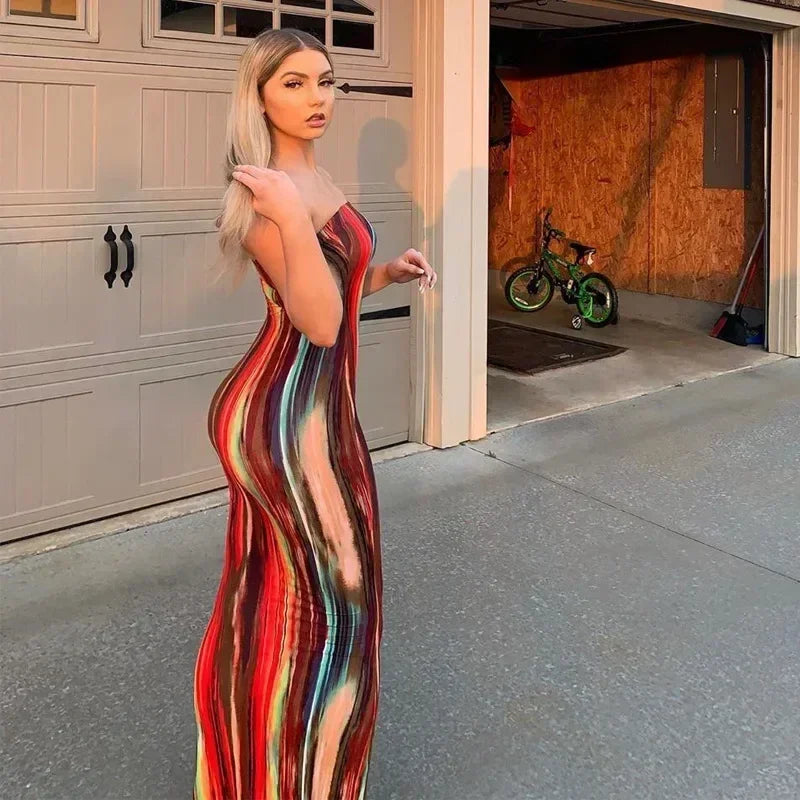 Printed Off-Shoulder Bandage Dress