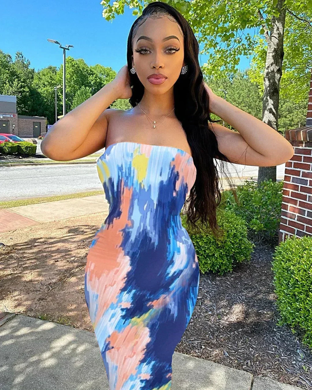 Printed Off-Shoulder Bandage Dress