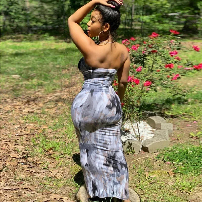 Printed Off-Shoulder Bandage Dress