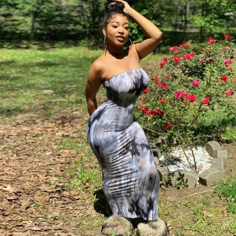 Printed Off-Shoulder Bandage Dress