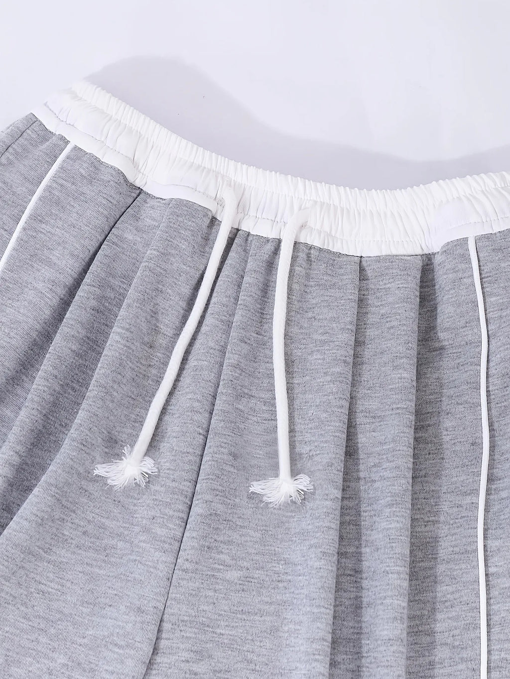 Kids Girls Contrast Line Drawstring Waist Baggy Wide Leg Heather Gray Casual Sport Sweatpants