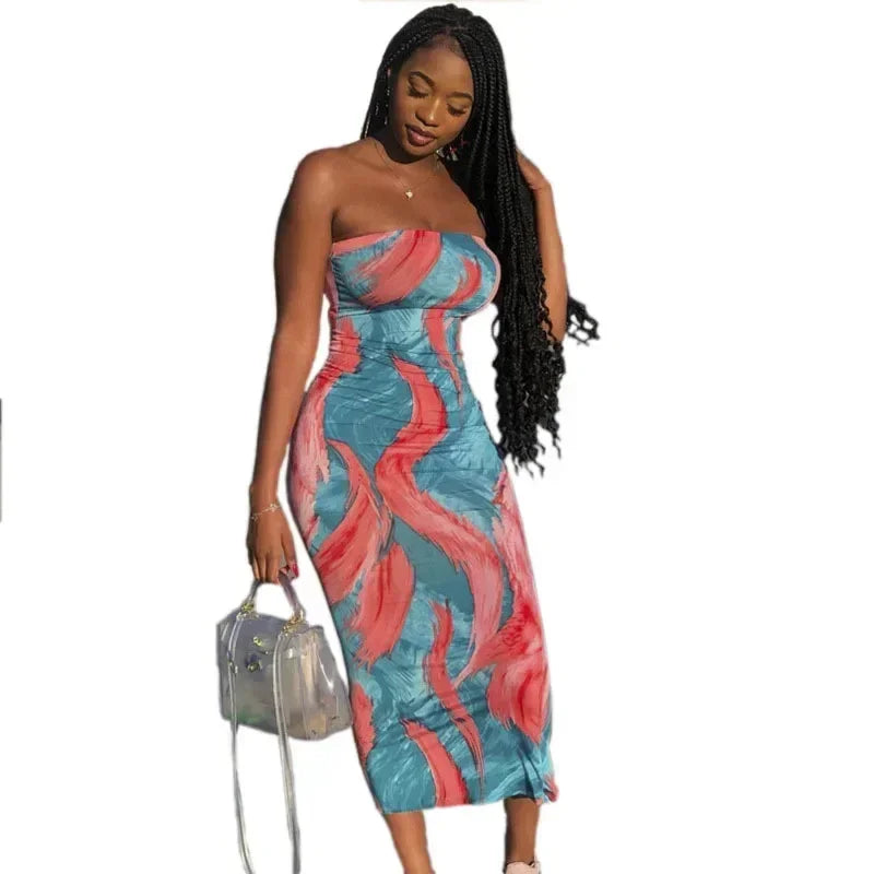 Printed Off-Shoulder Bandage Dress