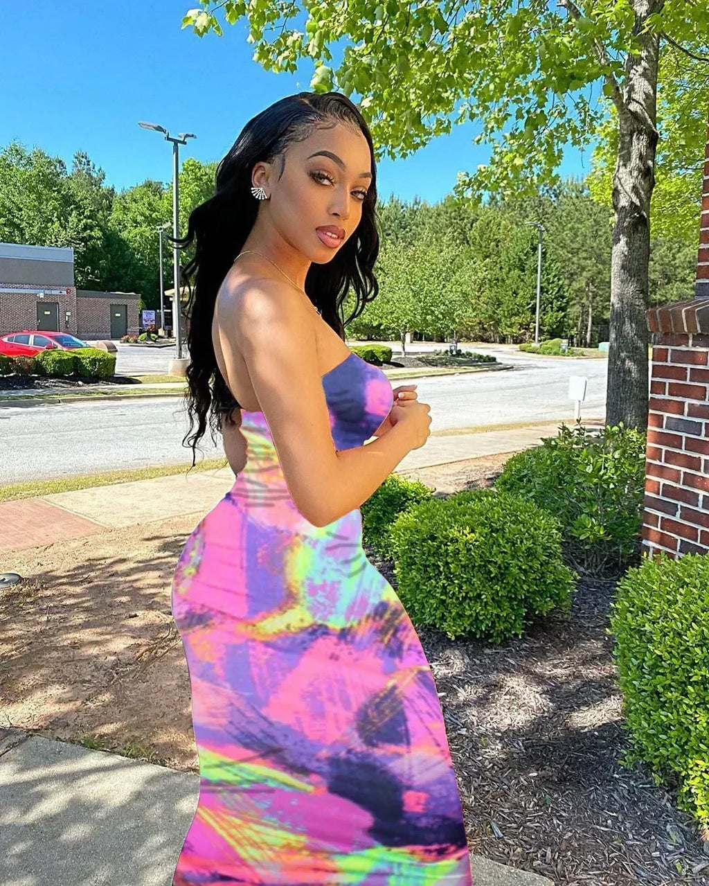 Printed Off-Shoulder Bandage Dress