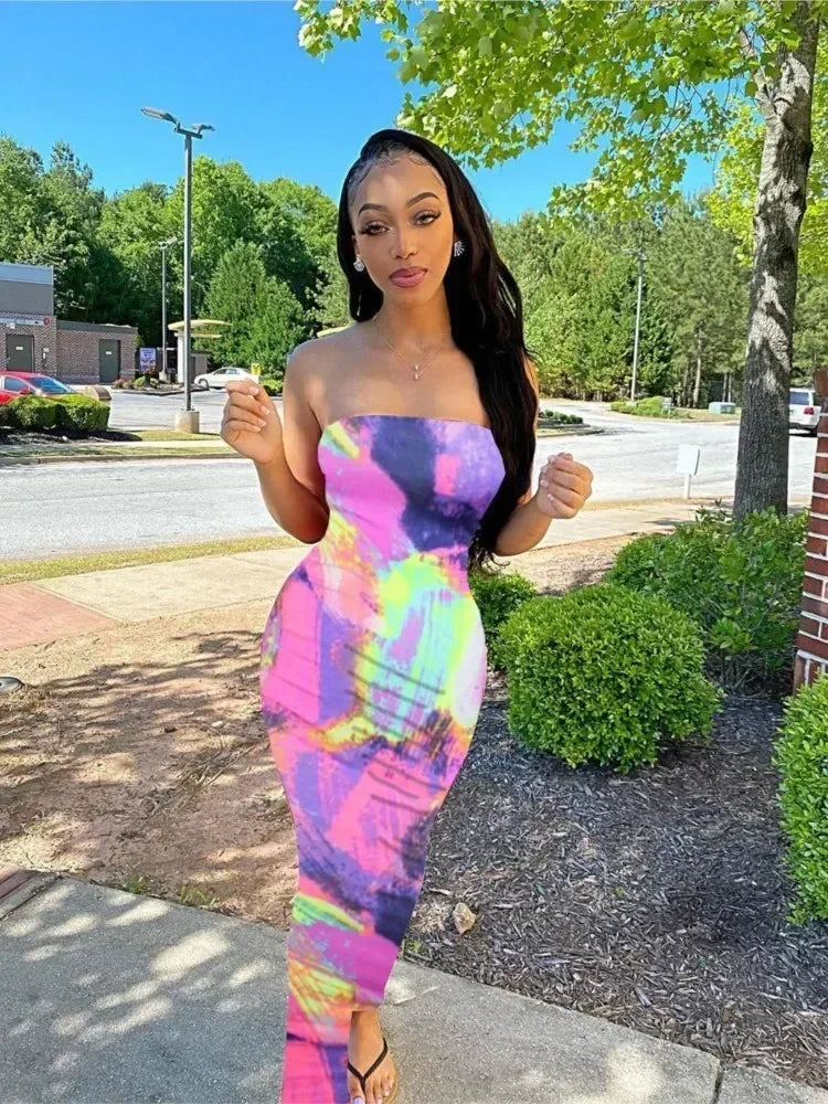 Printed Off-Shoulder Bandage Dress