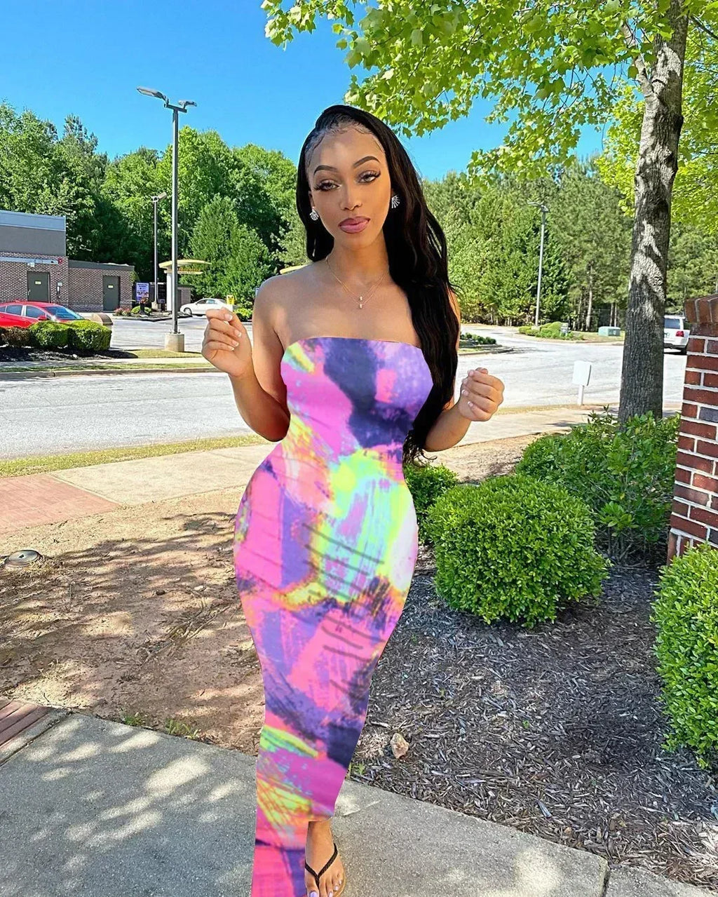 Printed Off-Shoulder Bandage Dress