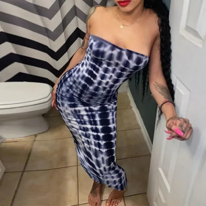 Printed Off-Shoulder Bandage Dress