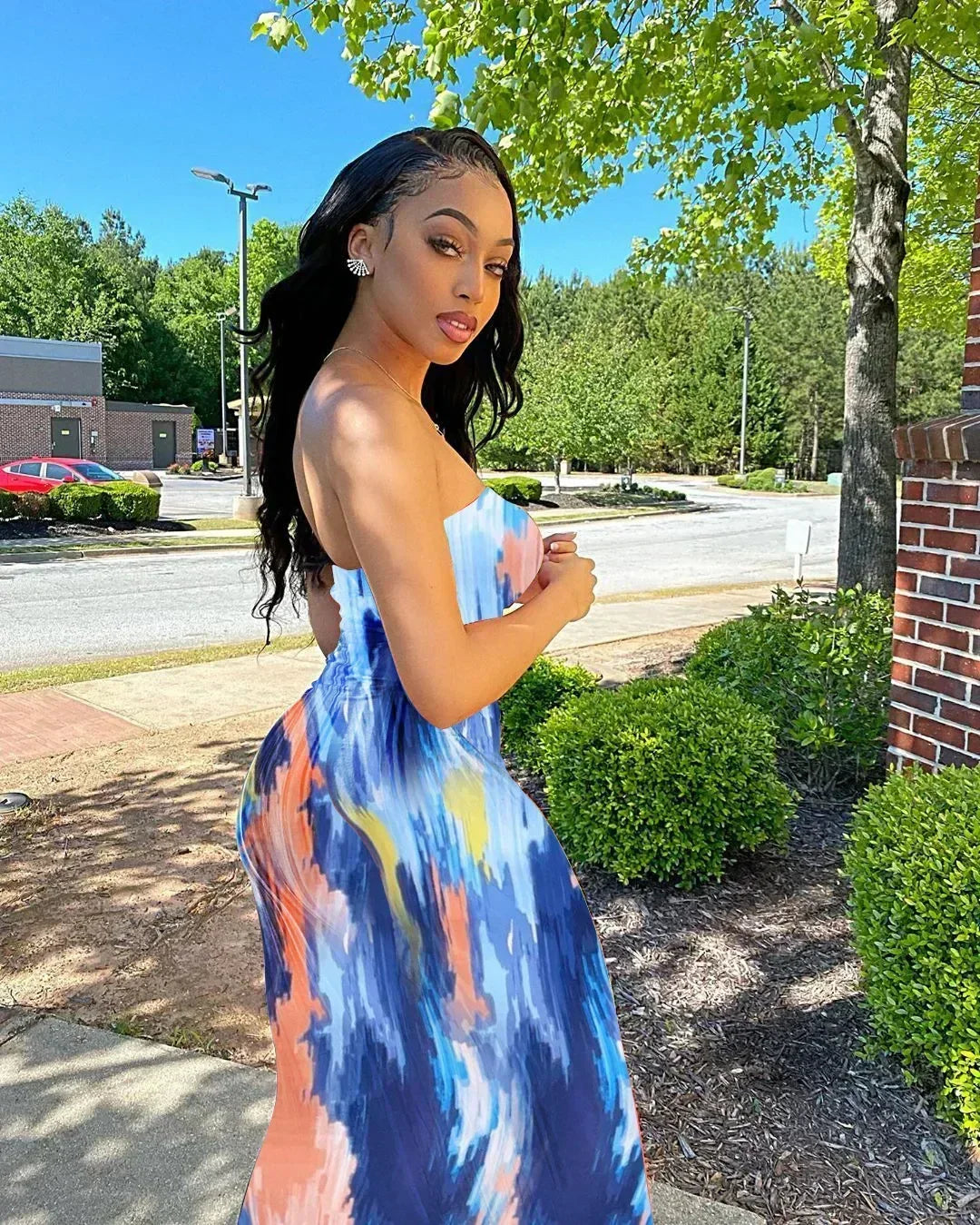 Printed Off-Shoulder Bandage Dress