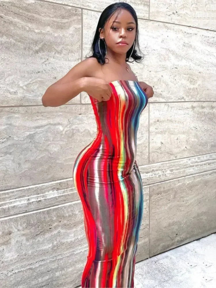 Printed Off-Shoulder Bandage Dress