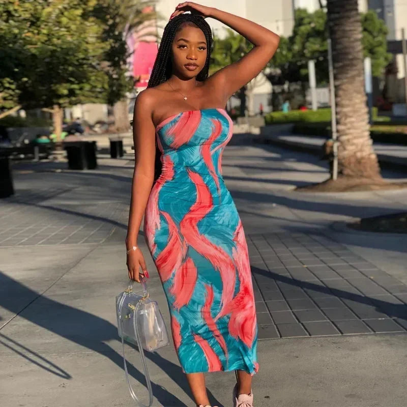 Printed Off-Shoulder Bandage Dress