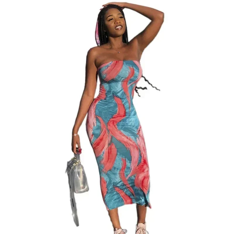 Printed Off-Shoulder Bandage Dress