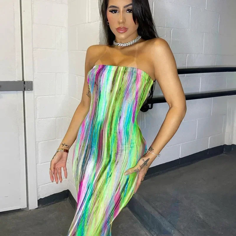 Printed Off-Shoulder Bandage Dress