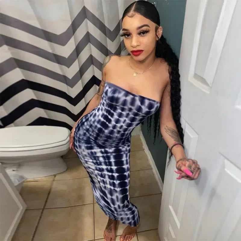 Printed Off-Shoulder Bandage Dress