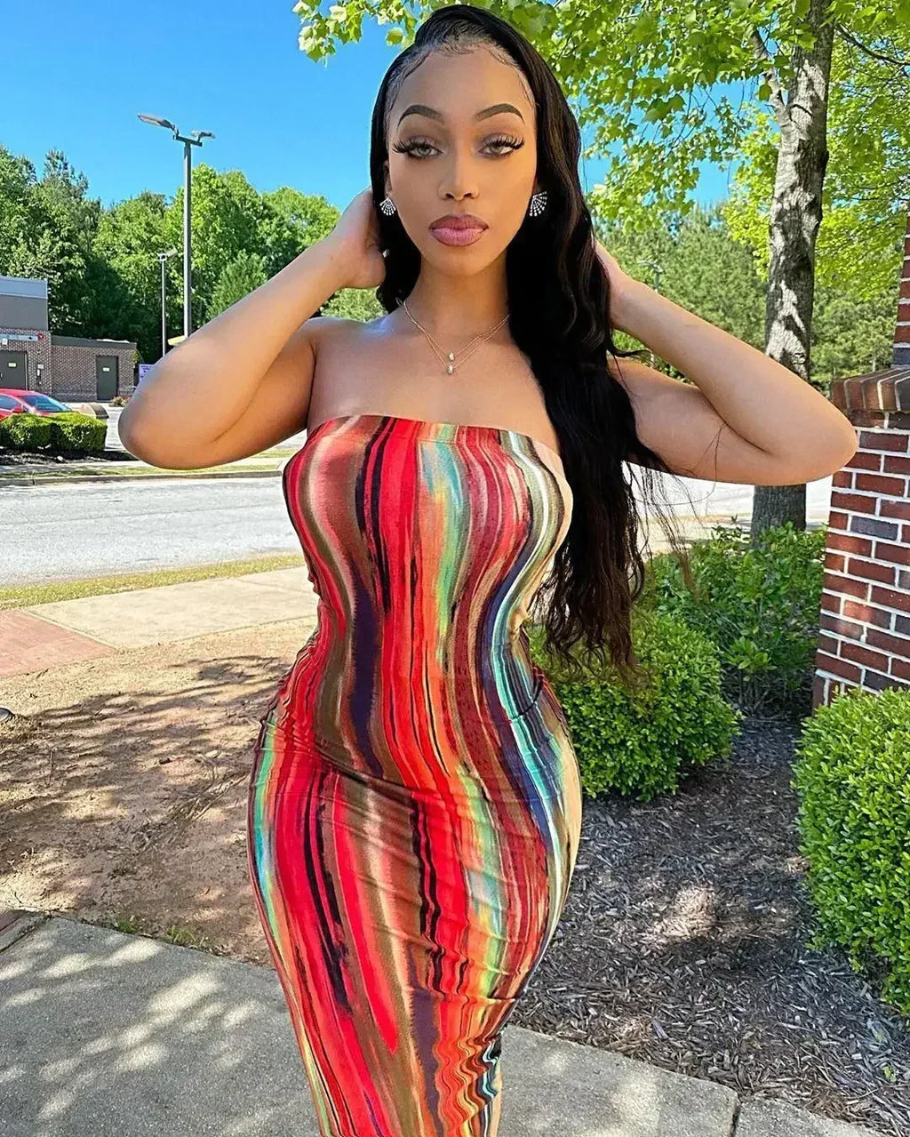 Printed Off-Shoulder Bandage Dress