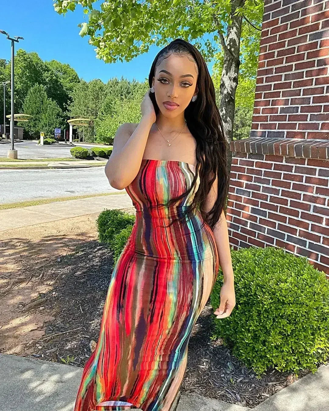 Printed Off-Shoulder Bandage Dress