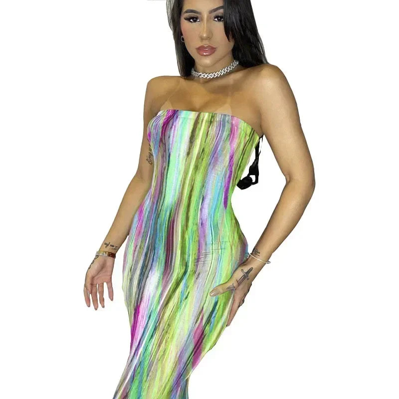 Printed Off-Shoulder Bandage Dress