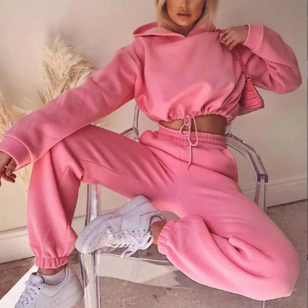 Pink Piece Sweatsuits Tracksuits Sexy Cropped Set