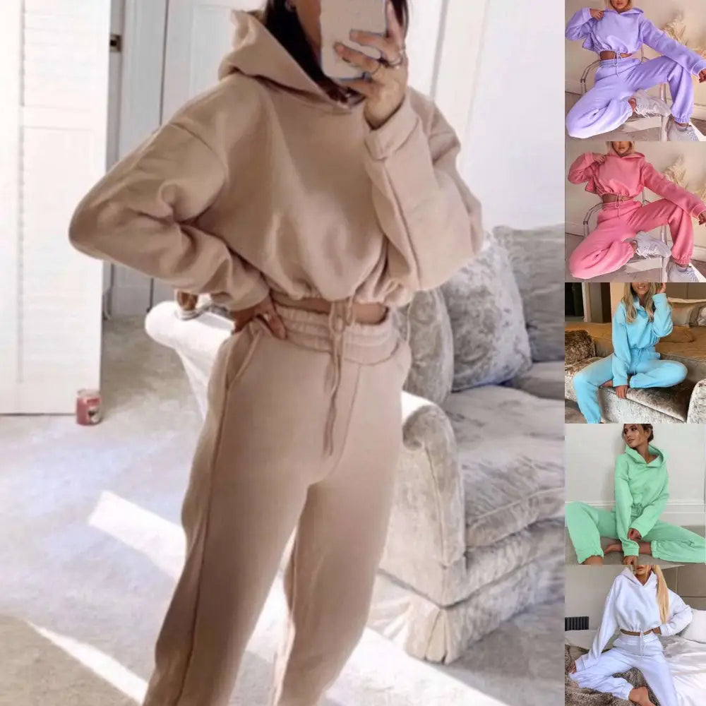 Pink Piece Sweatsuits Tracksuits Sexy Cropped Set