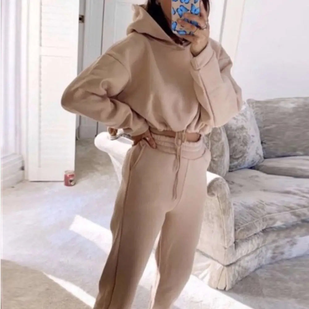 Pink Piece Sweatsuits Tracksuits Sexy Cropped Set