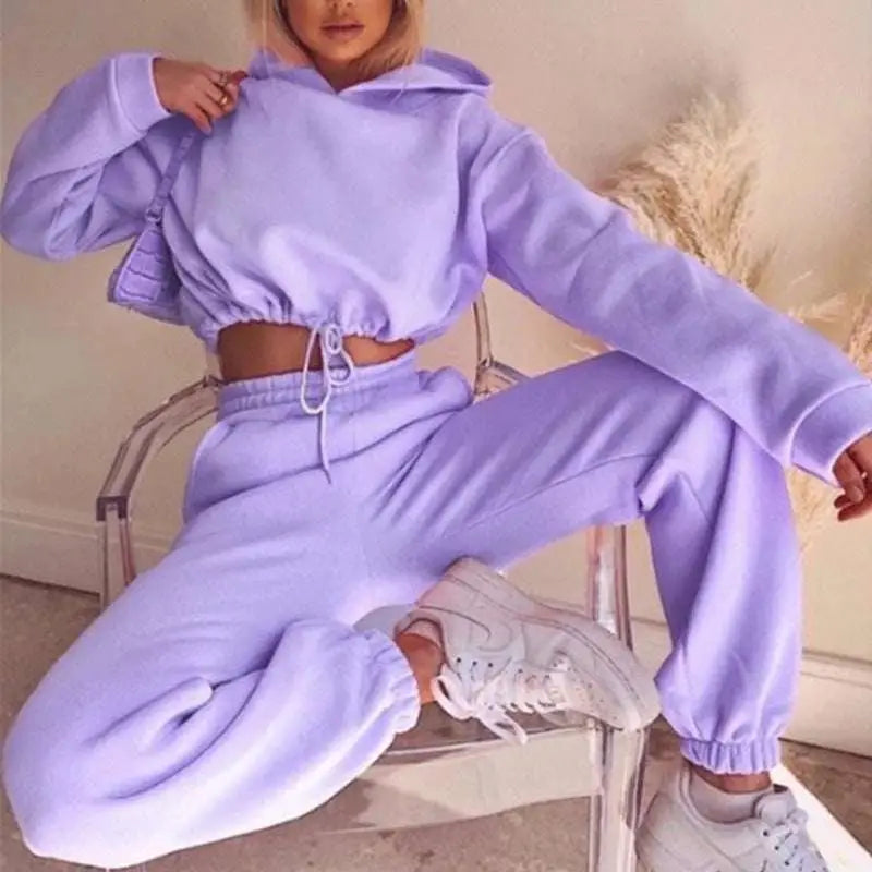 Pink Piece Sweatsuits Tracksuits Sexy Cropped Set